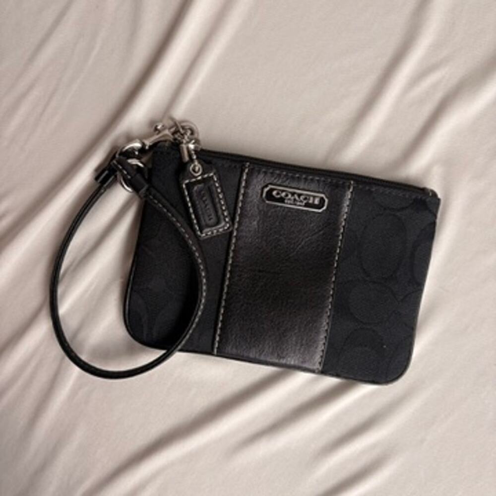 Vintage Coach Signature Canvas & Leather Wristlet - Black